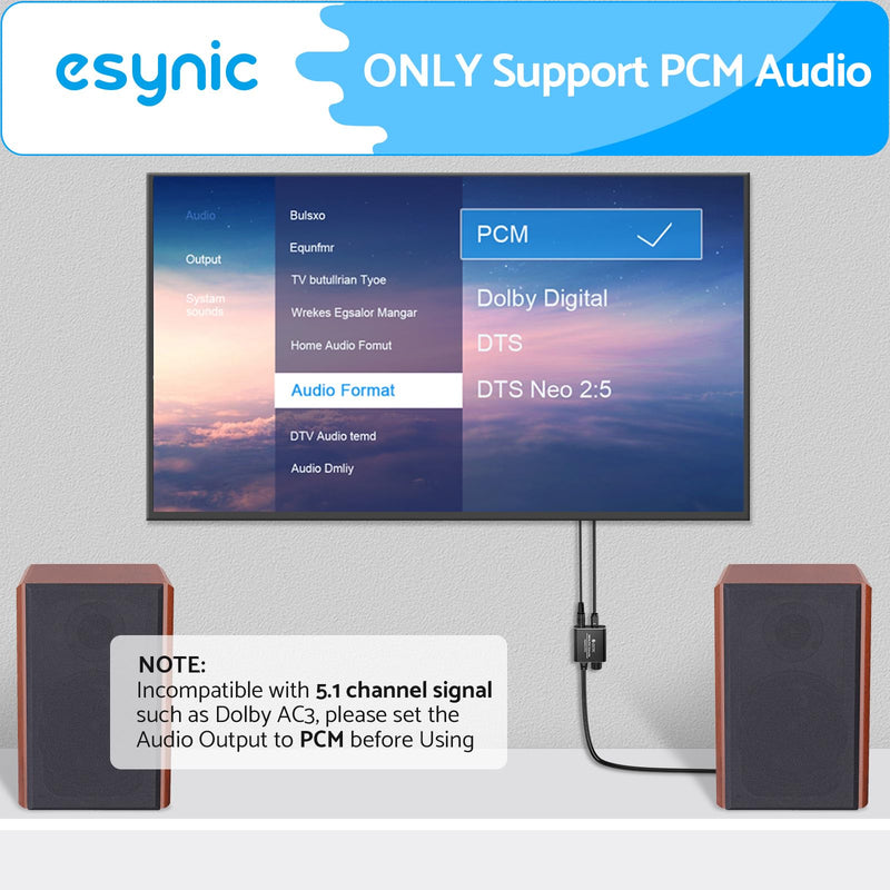 [Australia - AusPower] - eSynic 192KHZ Optical to RCA Converter with Volume Control 7ft/2.1m Digital to Analog Audio Converter Aluminium Alloy Shell Optical to Analog Adapter PCM Audio DAC Converter for HDTV Blue-ray PS4 etc 