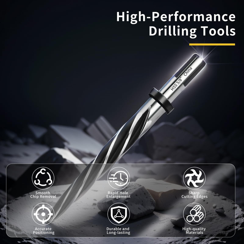 [Australia - AusPower] - 5/8” Reamer Drill Bit,M2 HSS Tapered Reamer Drill Bit for Metal Steel Wood Plastic,5/8” Bridge Construction Reamer with 1/2" Non-Slip Shank,5-Spiral Flutes Reamer Drill Bit to Align or Enlarge Holes 5/8” 