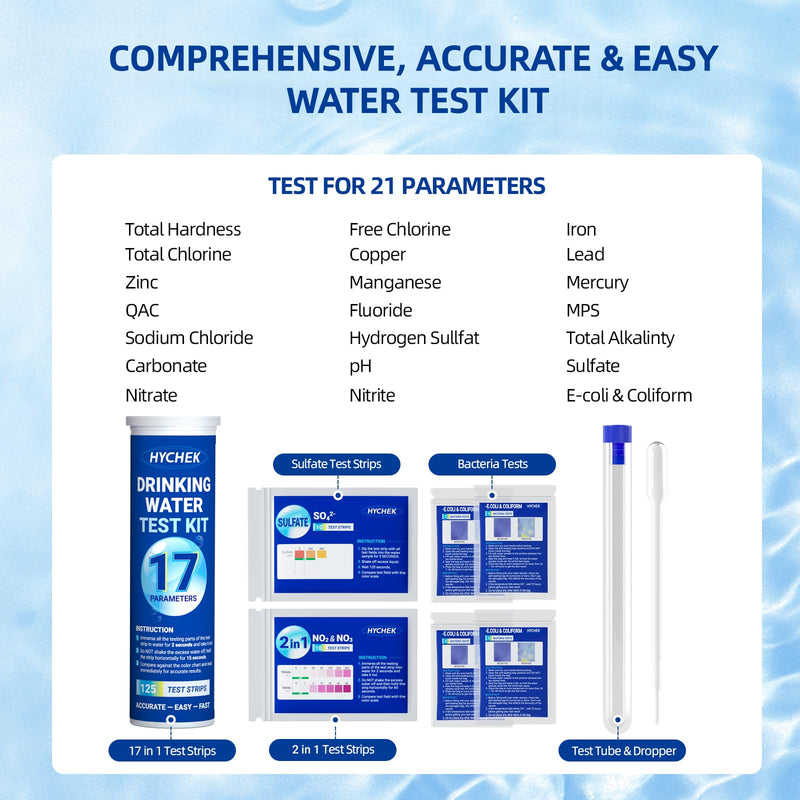 [Australia - AusPower] - 21 in 1 Drinking Water Testing Kit, 145 Strips + 4 Bacteria Tests, Well and Home Tap Water Test Kit, Accurate Test Strips for Lead, Fluoride, Chlorine, Hardness, pH, Iron, Copper, and More 