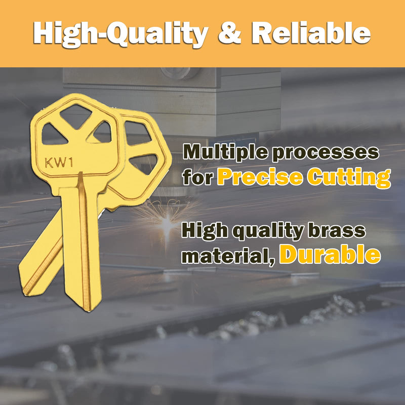 Premium Brass KW1 Key Blanks, Uncut Blank Keys for Residential & Commercial Use, Copper Structures Blank Keys, Pack of 50 KW1-G