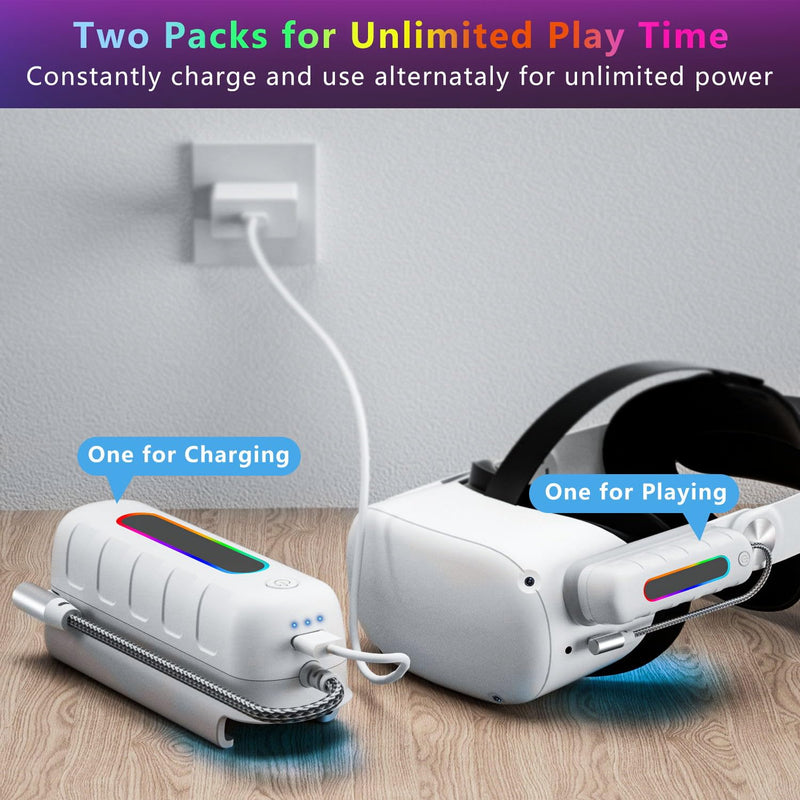 [Australia - AusPower] - Battery Pack for Oculus Quest 2, 5000mAh Extended Power with Multi-Colors RGB Lights Compatible with Original Meta Quest 2 Head Elite Strap Extra 2-4H Playtime 2 Pack (5000mah+ 5000mah) 2 battery packs 