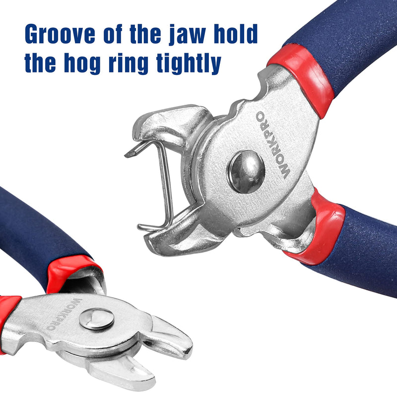 [Australia - AusPower] - WORKPRO Hog Ring Pliers with 500 Pcs 3/4" Hog Rings, Galvanized Steel Hog Rings Perfect for Furniture Upholstery, Auto Upholstery, Meat & Sausage Casings 