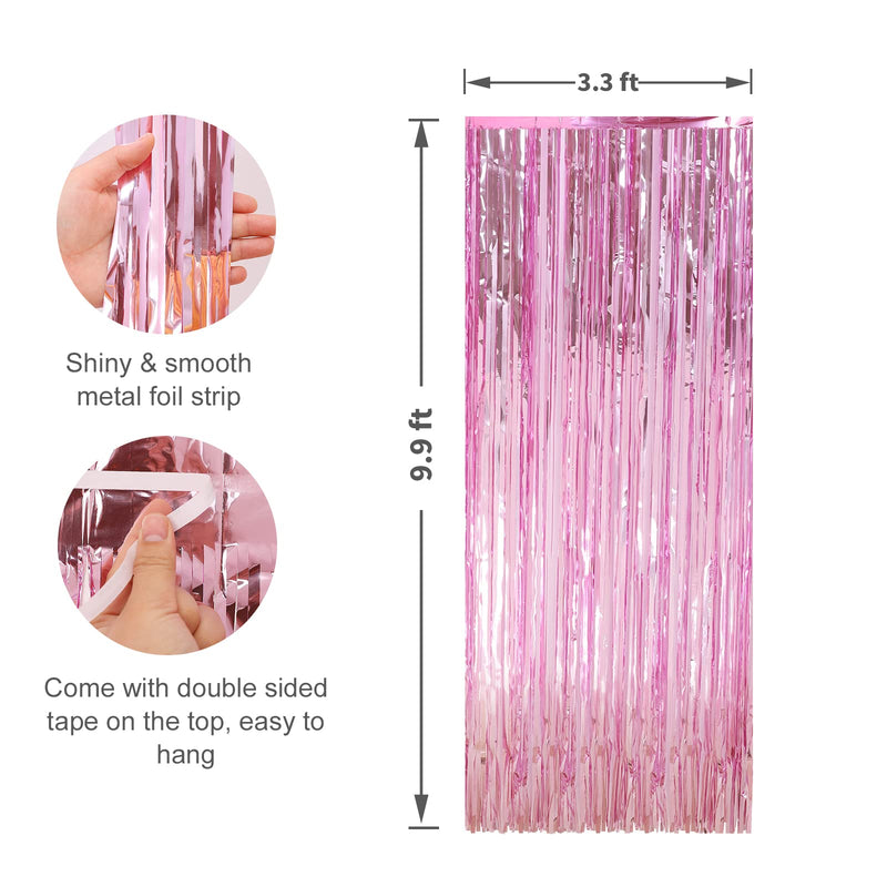 [Australia - AusPower] - Crosize 2 Pack 3.3 x 9.9 ft Pink Foil Fringe Backdrop Curtain, Streamer Backdrop Curtains, Streamers Birthday Party Decorations, Tinsel Curtain for Parties, Galentines Decor, Preppy, Photo Booth 