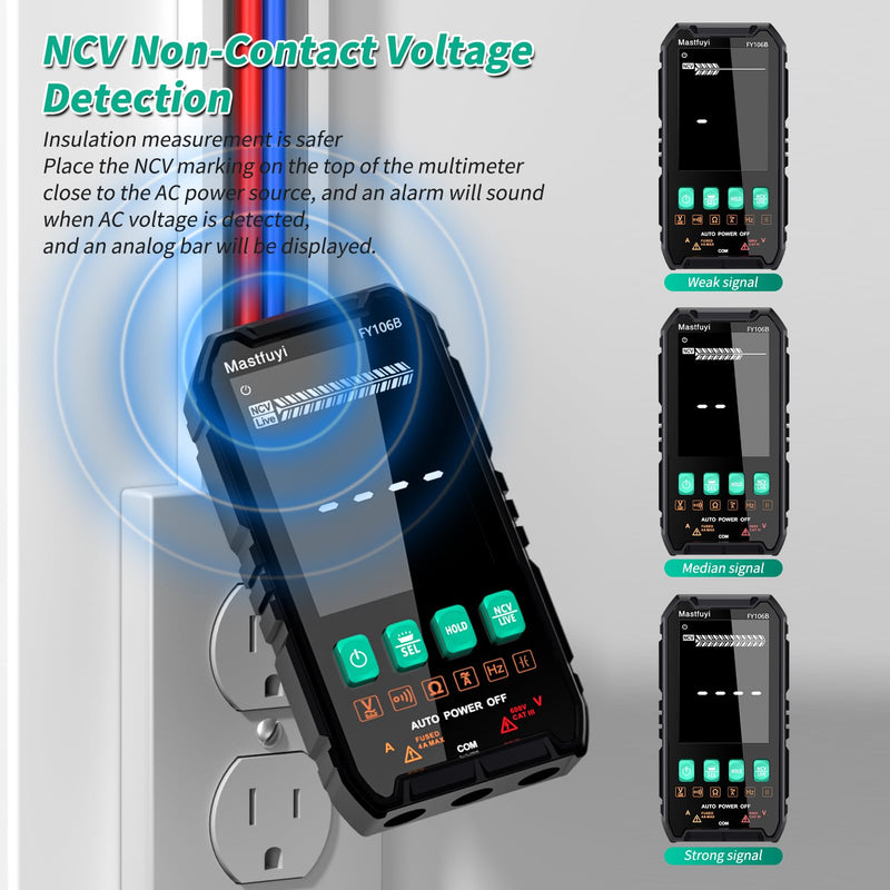 [Australia - AusPower] - Multimeter Digital, NCV Electrical Tester, Compact Intelligent Multi Tester, True RMS 4000 Counts, Overload Protection, Auto-Ranging, Capacitance, Continuity, Frequency, Resistance [ FY106B ] 