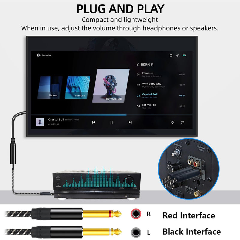 192KHz DAC Optical to Dual 6.35mm Converter,Optical Audio Cable to Dual 6.35mm 1/4" TS Mono Audio Adapter,Digital to Analog Audio Converter for HDTV,DVD,Set-top Boxes(O-ptical to 1/4" Only) Cable -6FT 6FT