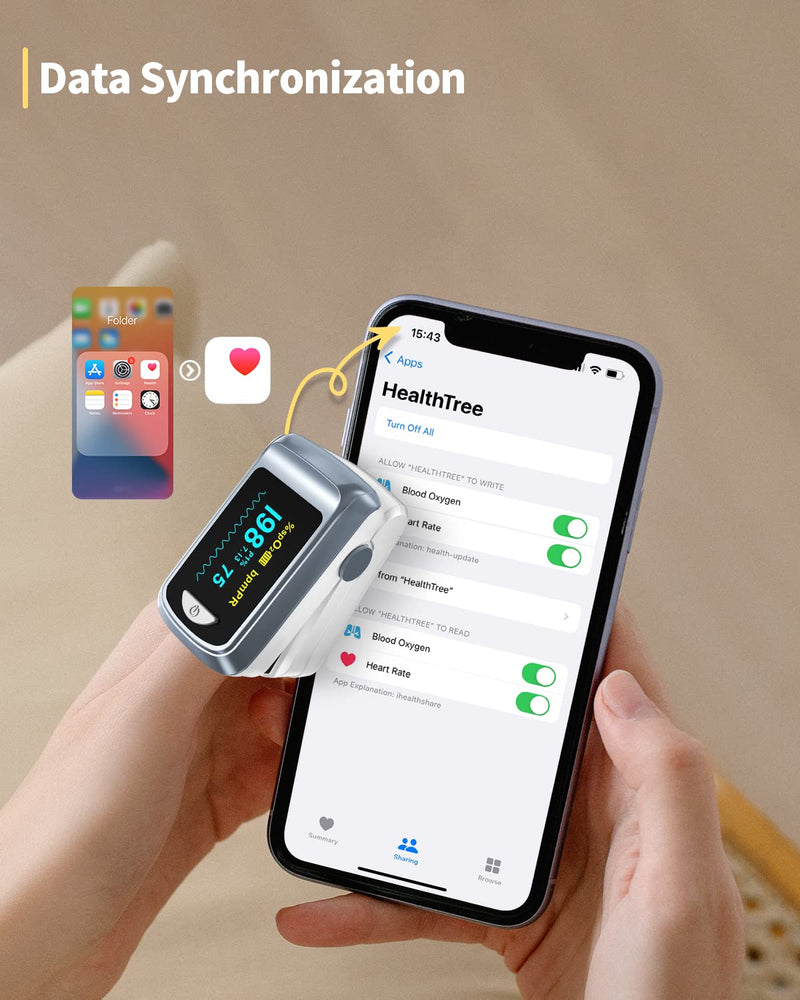 [Australia - AusPower] - Pulse Oximeter HealthTree Oxygen Monitor Fingertip, Bluetooth Pulse Ox with Free APP, O2 Pulse Oximeter Finger and Heart Rate Monitor, 2 X AAA Batteries, Lanyard Gray 