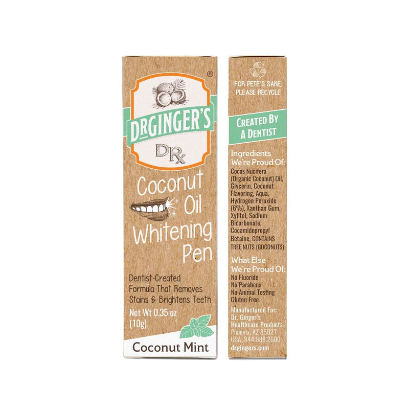 [Australia - AusPower] - Dr. Ginger's Coconut Oil Tooth Whitening Pen – Rapid Brightening for Sensitive Teeth and Gums - Mint Flavor, 0.35oz - Blended with Teeth Whitening Essence and Xylitol for Brighter Smile 