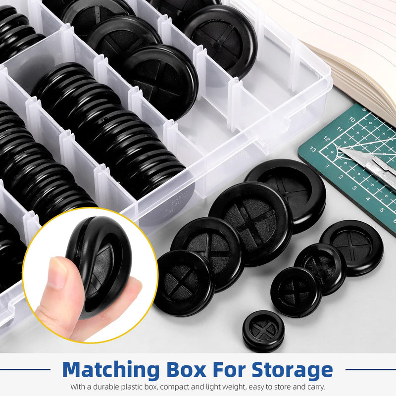 Glarks 100Pcs 16/20/22/25/27/30/35/38mm Double Sided Rubber Grommet Set, 8 Sizes Black Round Rubber Hole Plugs Closed Firewall Hole Plug Rubber Gasket for Wire, Cable Protection 101