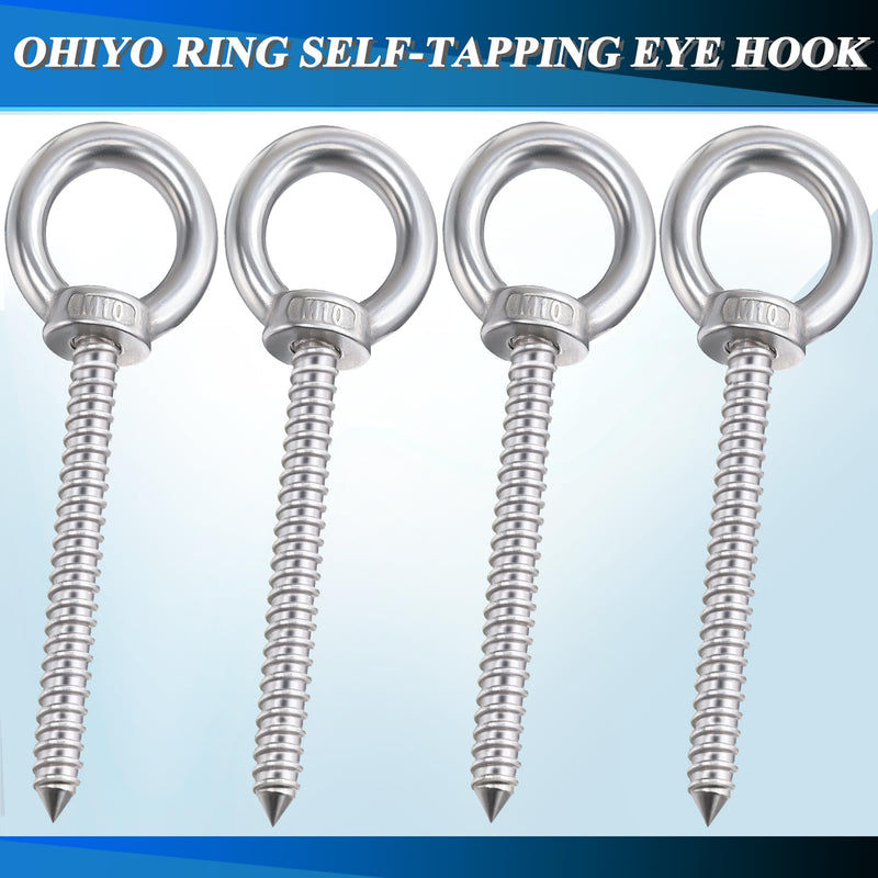 [Australia - AusPower] - OHIYO 5 Inch Heavy Duty Eye Hooks M10 Self Tapping Eyelet Screw Load Capacity 700LBS Heavy Duty Screw in Eye Hooks for Hammock Stand, Swing Chair, Yoga, Heavy Indoor & Outdoor Uses (4Pack- M10) 