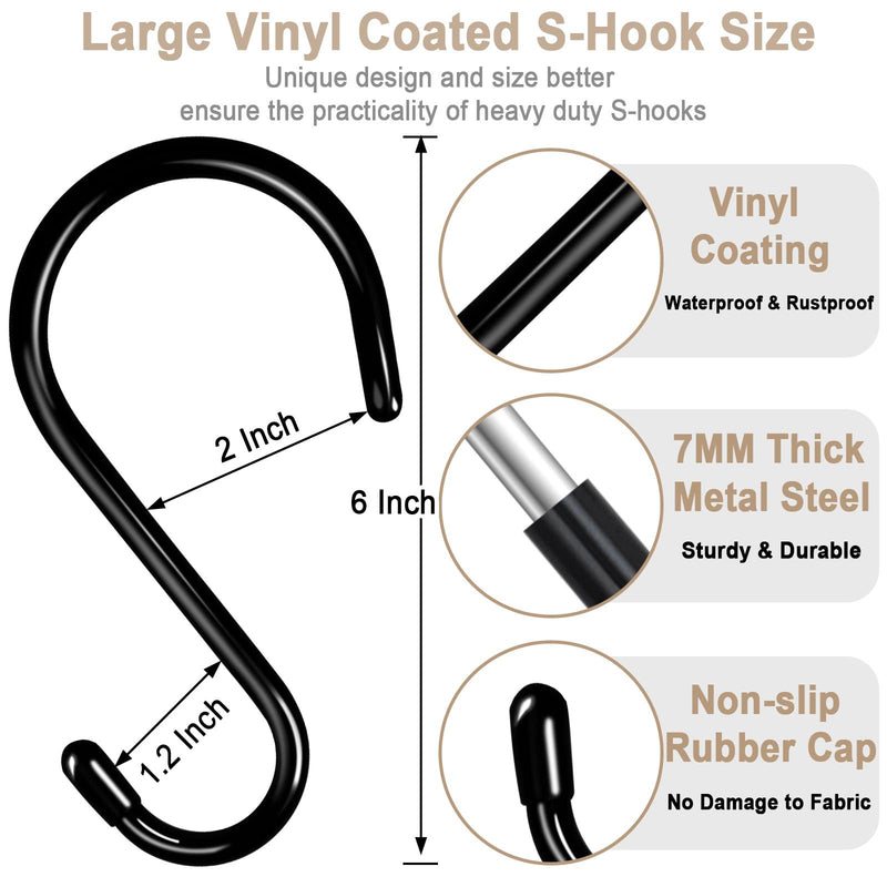 [Australia - AusPower] - Dreecy 6 Inch Large S Hooks, 8 Pack Heavy Duty S Hooks for Hanging Plants, Vinyl Coated Non Slip 7mm Thickness Black S Hooks for Hanging Closet, Bird Feeders, Kitchen, Large Object, Garden Tools 8 Pack Black 