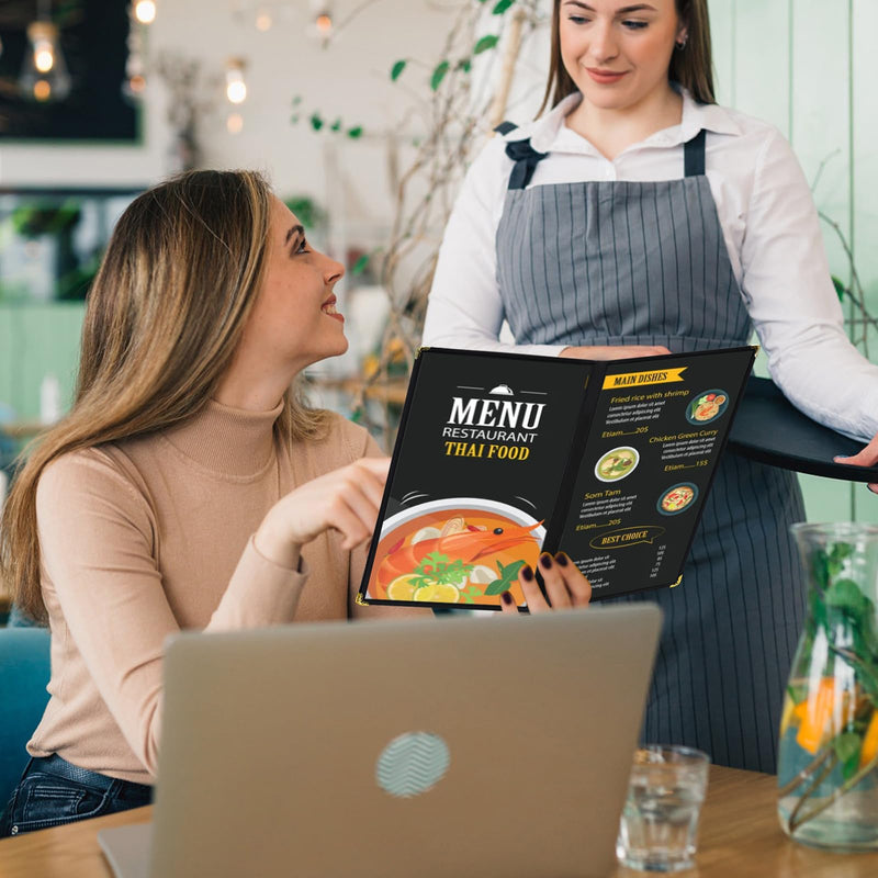 [Australia - AusPower] - Resturant Menu Covers, 2 PCS 4 page 8 view transparent leather Menu Covers 8.5X11 inch, homeschool supplies and restuarnt supplies (Black*2) 