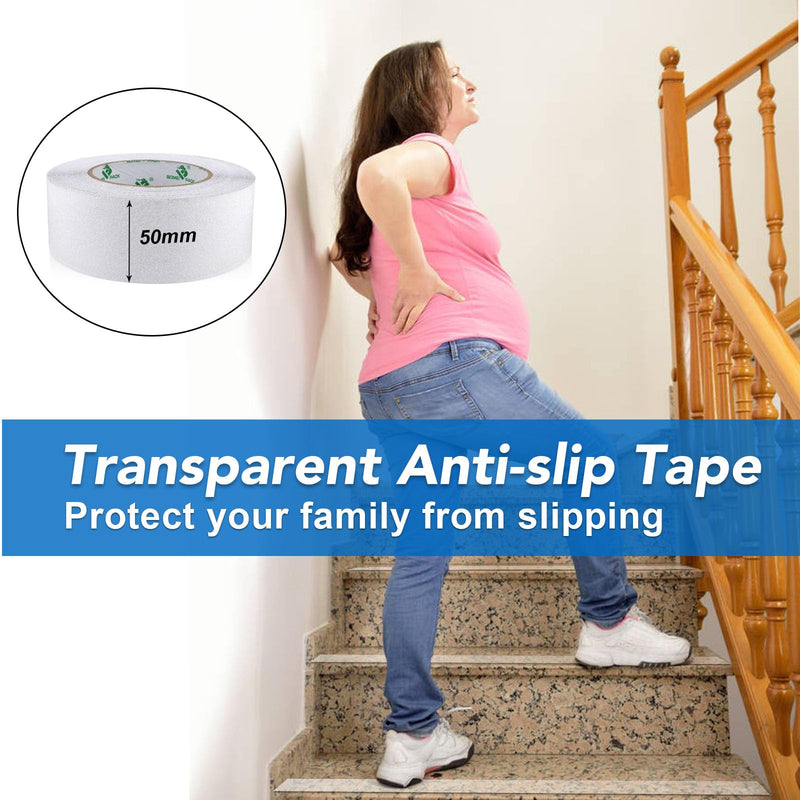 BOMEI PACK Anti Slip Traction Tape,2 Inch x 32.8 Ft,Heavy Duty Non Slip Tape,Grip Tape for Stairs, Tread Step, Indoor & Outdoor Use,Waterproof Stairs Non Skid Treads (Transparent) Transparent