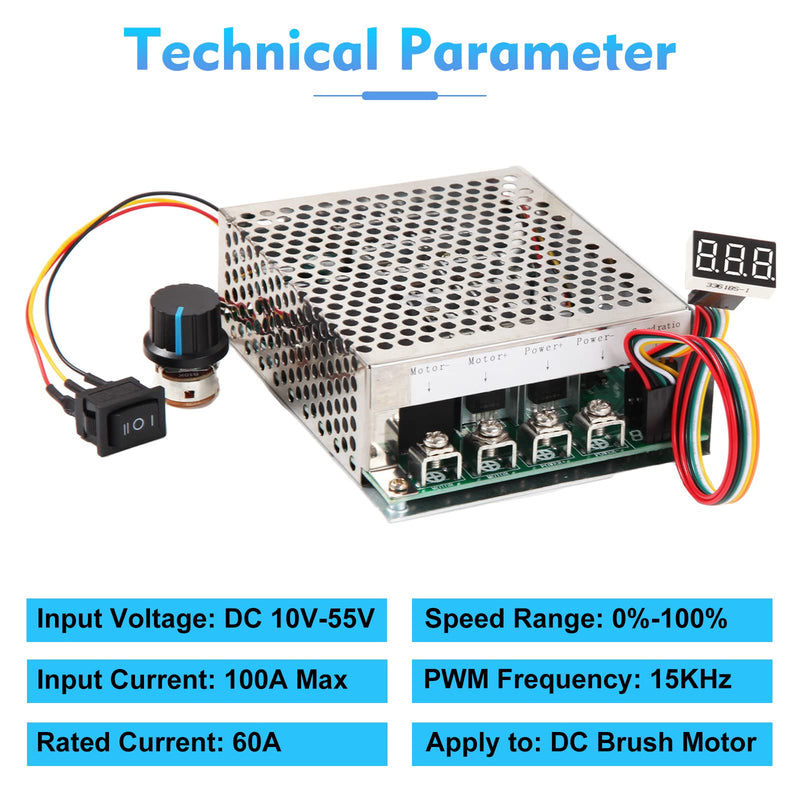 [Australia - AusPower] - PWM 3500W Max DC Motor Speed Controller, DC 10V-55V & 100A Max Brush Motor LED Display Stepless Speed Controller with Forward-Brake-Reverse Switch & Ajustable Potentiometer 