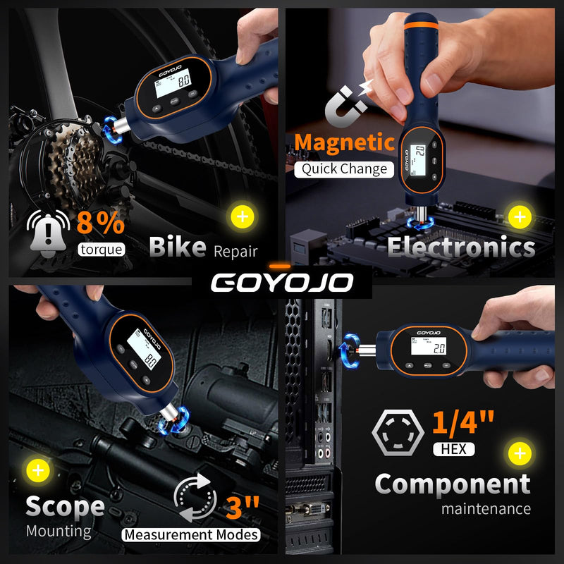 GOYOJO Digital Torque Screwdriver 7.08–70.8 in-lb / 0.8–8 Nm, 1/4" Adjustable Torque Screwdriver Set with Buzzer & Magnetic Bits, 999 Data Storage, for Gunsmithing, Electronics, and Mounting