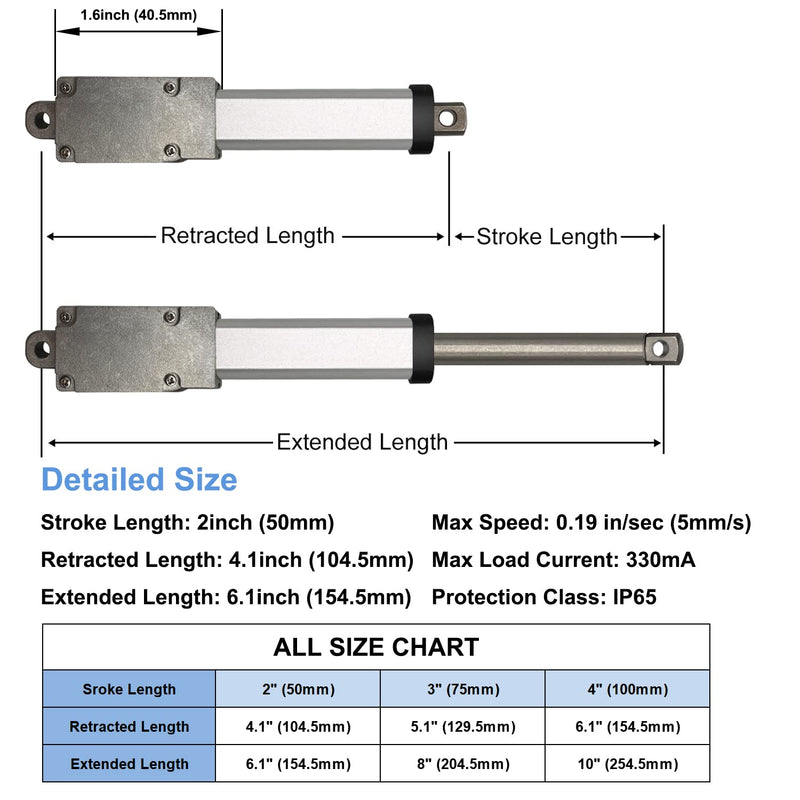 [Australia - AusPower] - 2" Stroke 12V Micro Linear Actuator with Momentary Switch, 188N/42lb Mini Small Electric Motion Actuators Waterproof Speed 5mm/s w/Mounting Brackets, Polarity Reverse Switch for Robot Window Opener 2 inch with Switch (Momentary) 