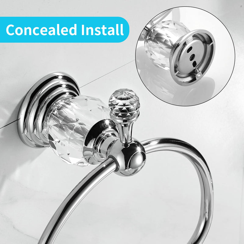 WOLIBEER Towel Ring,Crystal Hand Towel Holder,Round Towel Ring for Bathroom Wall Mounted Towel Hanger Bling Bathroom Accessories Half-Round