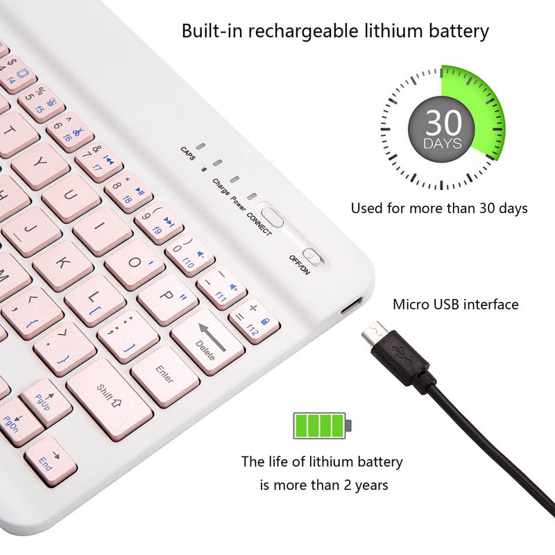 [Australia - AusPower] - Ultra-Slim Bluetooth Keyboard Portable Mini Wireless Keyboard Rechargeable for Apple iPad iPhone Samsung Tablet Phone Smartphone iOS Android Windows (10 inch Pink) 10 inch Pink 