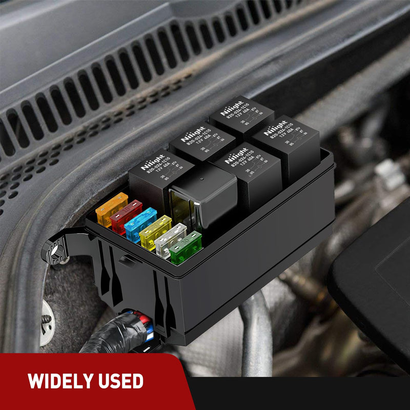 [Australia - AusPower] - Nilight 12V Fuse Relay Box 6 Relays 6 Slots ATC/ATO Blade Fuse Holder 4Pin 5Pin Terminal 40A Relay Pre-Wired Waterproof Block Kit Universal for Automotive Car Truck Camper Boat Fuse and Relay Block Pre-Wired 