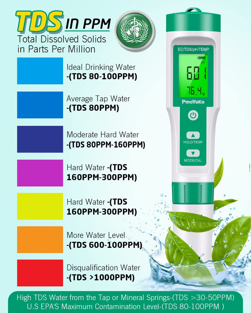 [Australia - AusPower] - 4 in 1 Digital pH Meter for Water, ±0.01 Resolution High Accuracy Tds Meter Digital Water Tester with ATC pH Tester, Water Tester for Drinking Water, Brewing, Hydroponics, Wine, Pool and Aquarium 