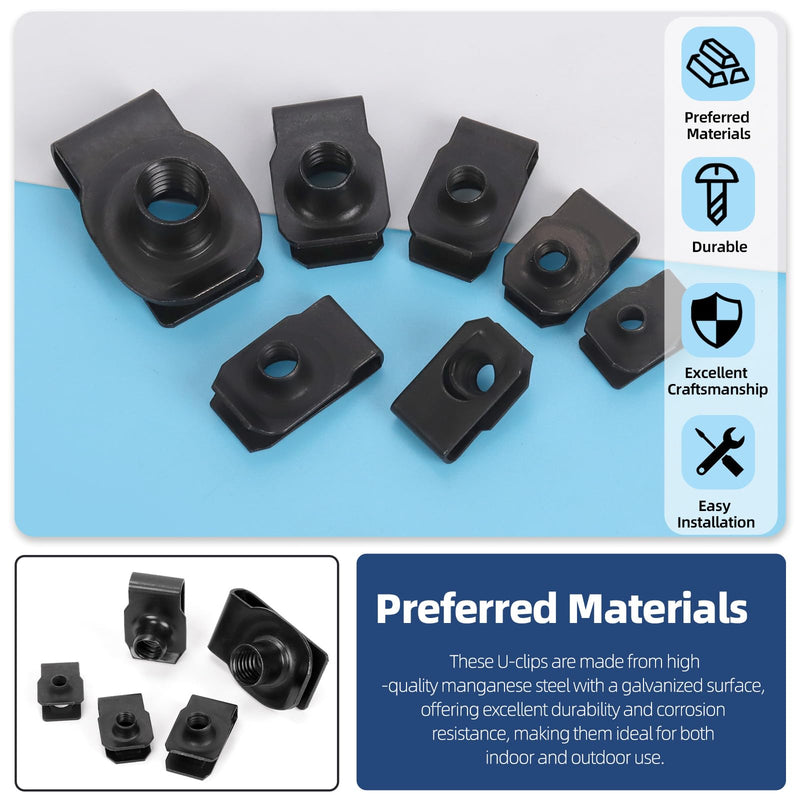 [Australia - AusPower] - Glarks 50pcs M4 M5 M6 M8 M10 U-Style Clip-On Nuts Set, Black Carbon Steel Thread Clip Nut, U Nuts Clamp Set, U-Shaped Nut, Automotive U-Clips for Engine, Fender, Bumper, Dash, Interior Trim Panels 