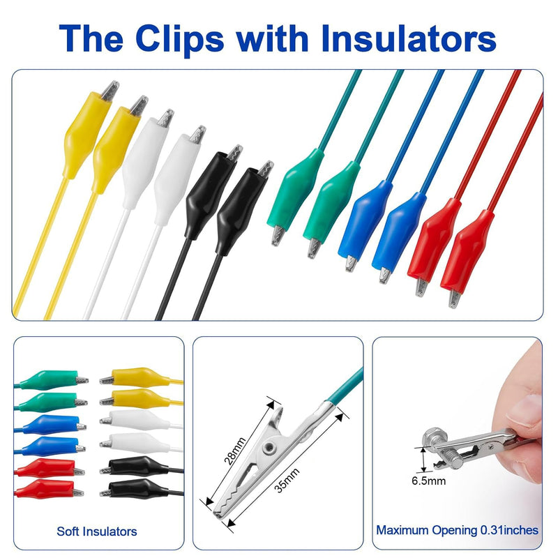 Gebildet Soldered Test Leads with Crocodile Clips Set Insulated Test Cable Double Clamps 50 cm Pack of 30 Red/Green/Yellow/Black/White-30pcs