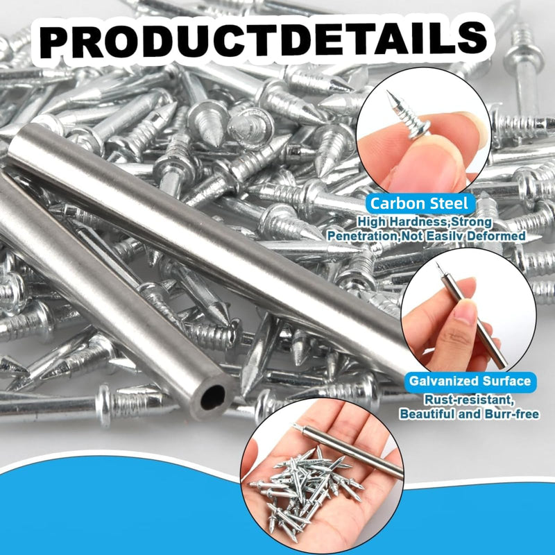 [Australia - AusPower] - 200Pcs Double-Head Skirting Thread Seamless Nail Rust-Proof Invisible Screws Solid Wood Baseboard Double-Headed Nails with Nail Specific Sleeve Tool 200Pcs 