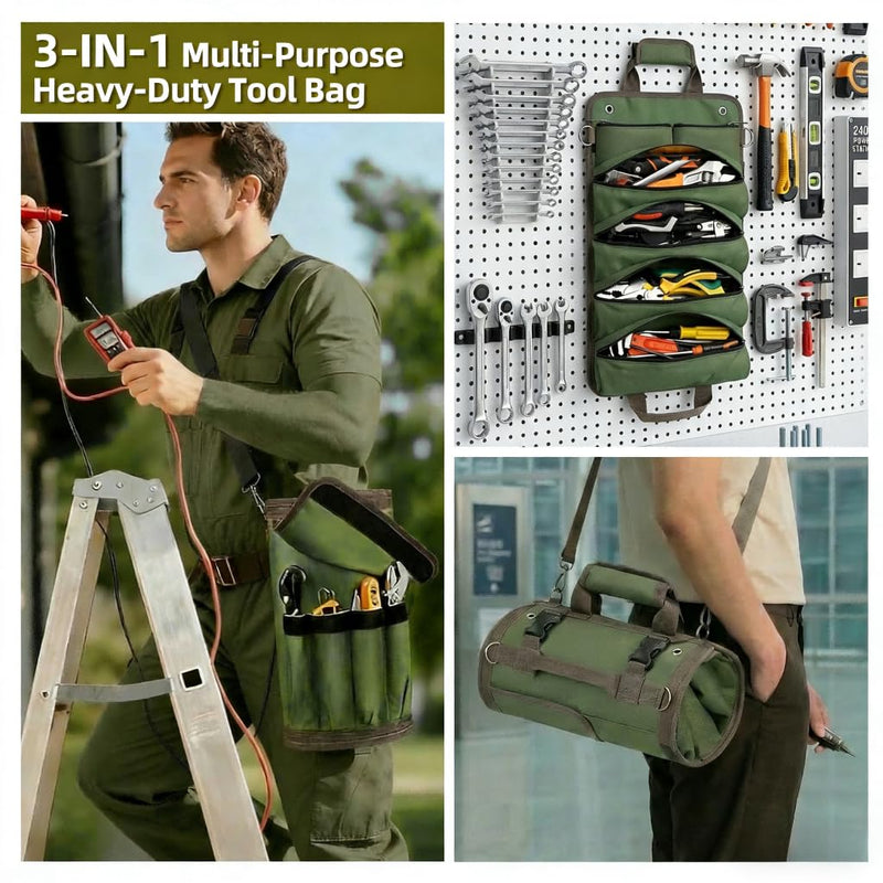 Sellign Tool Bag Roll Up，Heavy Duty Portable soft Tool Storage Organizer, Foldable Rollup with Small Pockets, Official Rollable Toolbag, Father Day Gifts for Him Dad Men Mechanic Welding(Green） Green
