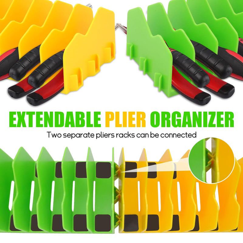 Plier Organizer, 4 Pack Pliers Organizer for Tools Cutters with Extendable Design & Non-Slip Rubber Base, 40 Slots Drawer Organizers for Tools, Wrenches, Screwdrivers,Green&Yellow Green&Yellow 4Pack