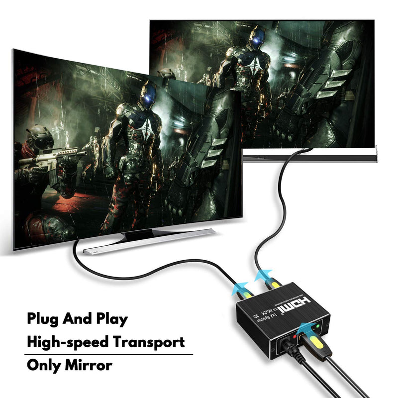 [Australia - AusPower] - HDMI Splitter 1 in 2 Out, HDMI Splitter 1 to 2 Amplifier for Full HD HDMI 2.0 1080P/ 3D/ 4K for Xbox PS4 PS3 Fire Stick Roku Blu-Ray Player Apple TV HDTV Black 