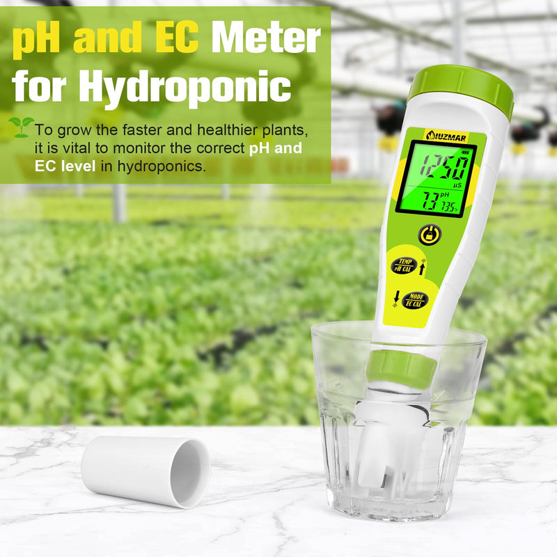 [Australia - AusPower] - pH EC Meter for Water Hydroponics PPM and pH Meter for Nutrients Measure pH PPM Conductivity Temperature DWC PH and EC PPM Water Tester for Nutrient Solution EC pH TDS Meter for Water System 4 in 1 Tester 