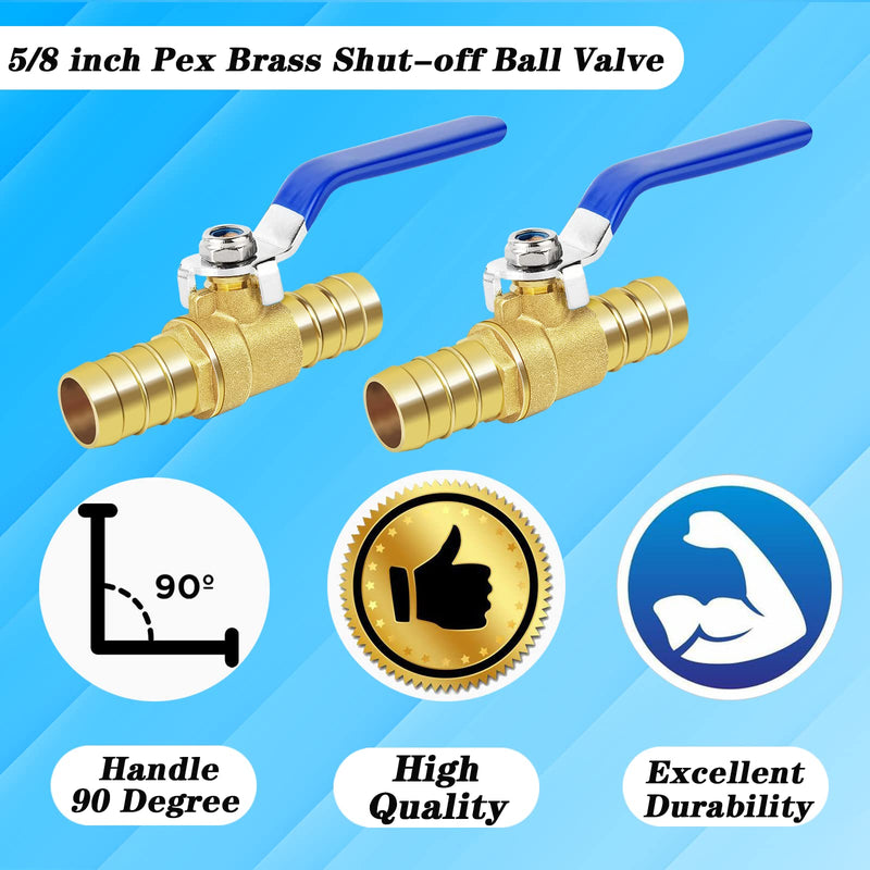 [Australia - AusPower] - Brass Hose Barb Ball Valve Kit-2pcs 5/8" Heater Hose Shut Off Valve with Stainless Steel Clamps-High Temperature Resistance Shut off PEX Ball Valve for Water, Oil, Gas, Fuel line Fittings 5/8 inch (16mm) 2 pcs 