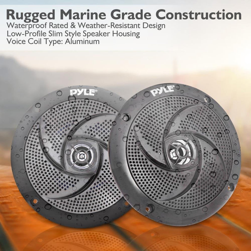 Pyle Marine Speakers - 4 Inch 2 Way Waterproof and Weather Resistant Outdoor Audio Stereo Sound System with 100 Watt Power and Low Profile Slim Style Design - 1 Pair - PLMRS4B (Black) 4.0" inch Speakers