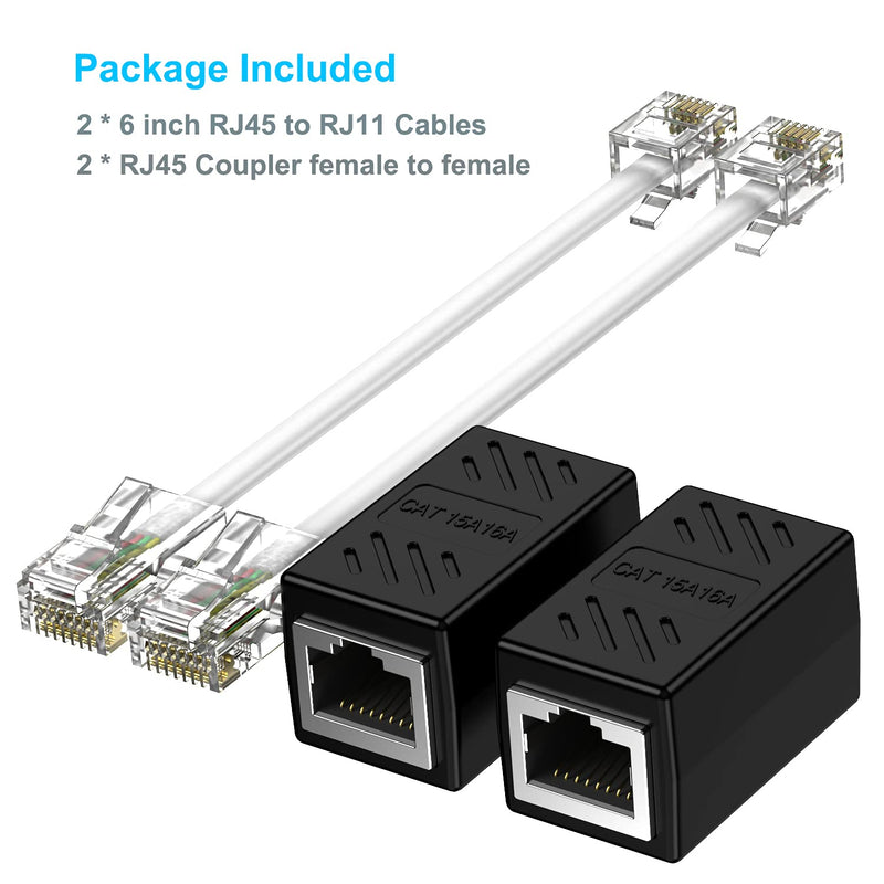 [Australia - AusPower] - [2-Pack] Phone Jack to Ethernet Adapter, Ethernet to Phone Line Adapter RJ45 Female to RJ11 Male Converter Adapter Cable for Landline Telephone Service 