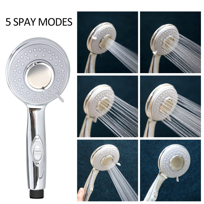 RV Shower Head with Hose and on off switch - High pressure shower head replacement for Bath room、RV、Motor home、Boat、Travel Trailer and Camper - with Stainless Steel 60'' Hose and bracket Chrome