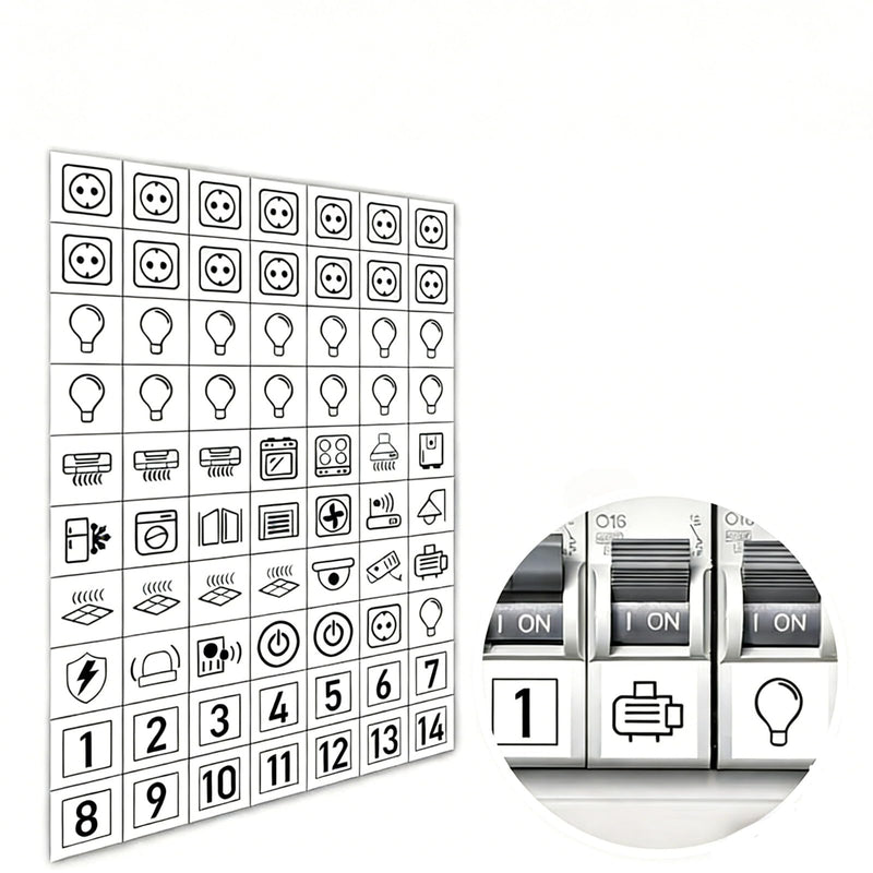 Meter Board Label Stickers - 70 Pieces/Set. Reminder Stickers for Distribution Boxes, Electric Meters and Electrical Panel Circuit Breakers, Suitable for Circuit Diagrams and Socket Identification. Colorless