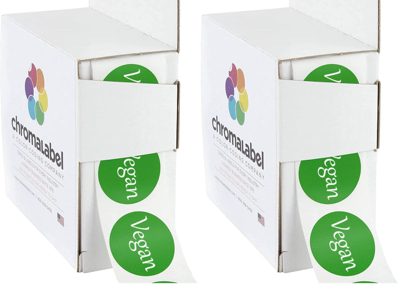 ChromaLabel 1 Inch Round Label Permanent Food Labels, 500 Stickers per Dispenser Box, Green, Vegan (Pack of 2) 1" (Pack of 2)