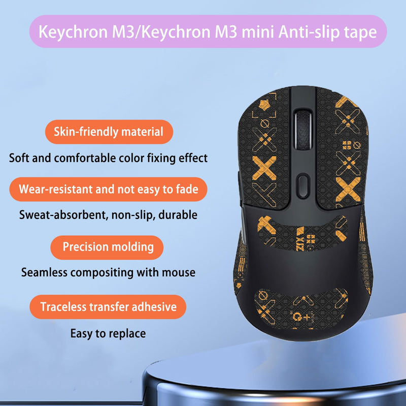 NOUKAJU Mouse Grip Tape Full Coverage for Keychron M3（M3-A1） Wireless Mouse, Mouse Anti Slip Grip Tape,Self-Adhesive PreCut Sweat-Resistant Professional Mice Upgrade Kit(Black&Gold)
