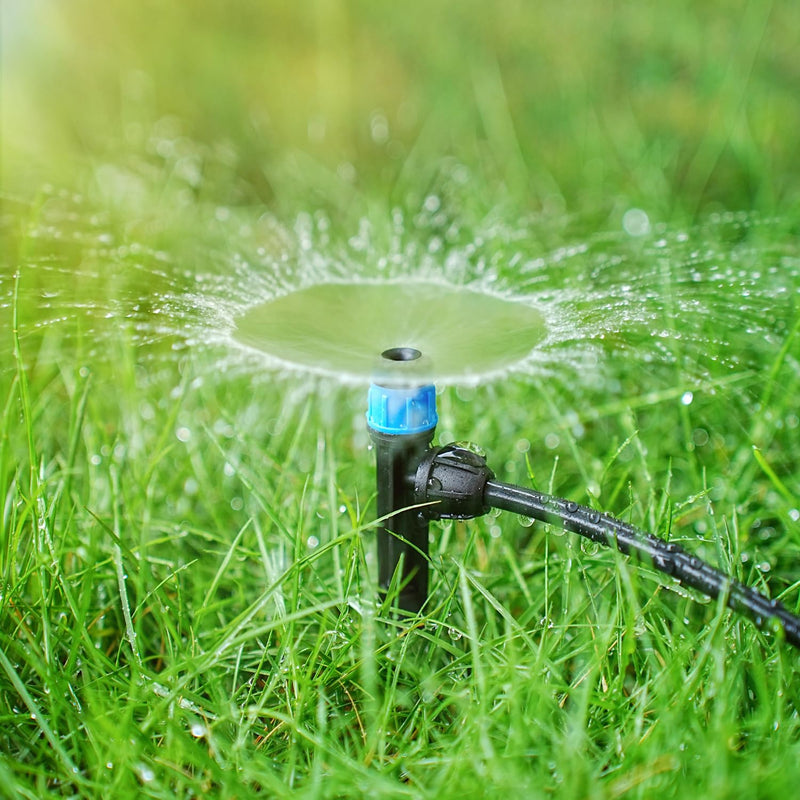[Australia - AusPower] - 50pcs Drip Emitters Fan Shape with Stake for 1/4" Irrigation Tubing, Adjustable 360 Degree Water Flow Irrigation Vortex Sprayer On 5" Stake Garden Irrigation Dripper for Watering System 