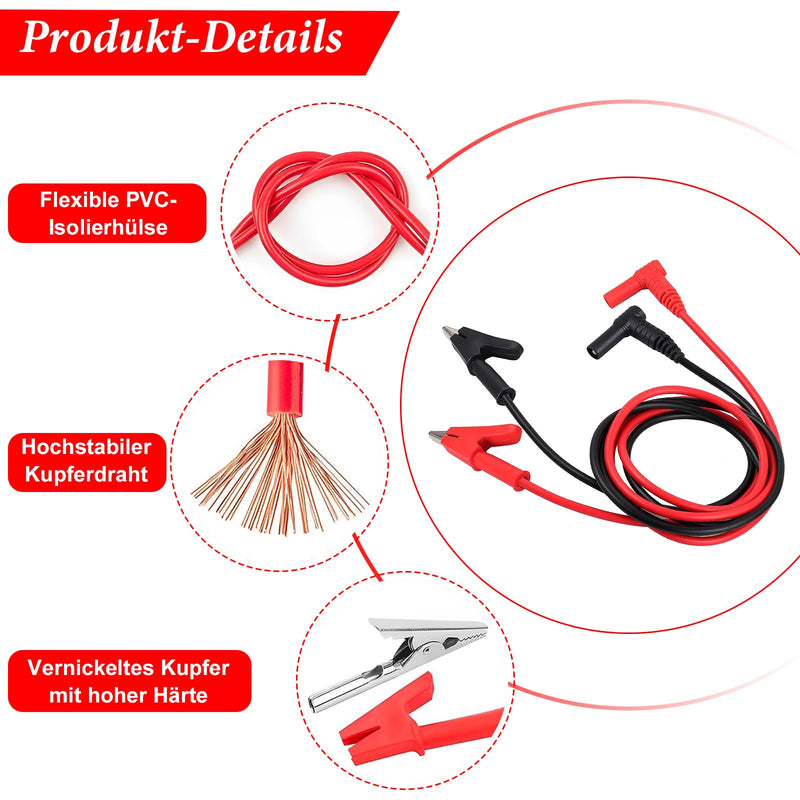[Australia - AusPower] - Pack of 2 Test Leads, 3.3 ft Banana Plug, Right Angle to Crocodile Clips, Soft Test Cable, Wires, Multimeter Cable, Crocodile Clips, Flexible Cable Wire for Multimeter Clamps, Electrical Testing Crocodile Clips Banana Plug Angle 