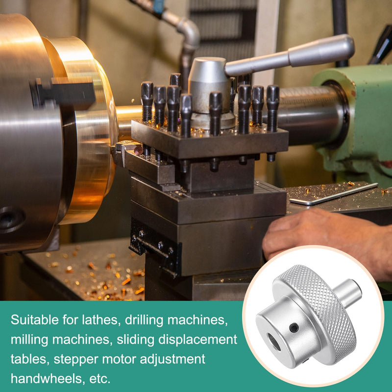 [Australia - AusPower] - HARFINGTON Aluminum Alloy Handwheel 40mm OD 8mm Bore Lathe Hand Wheel with Rotate Handle Aluminum Milling Machine Handle with Wrench and 2pcs Screws for Milling Machine Lathe, Silver Tone 40mm x 8mm 