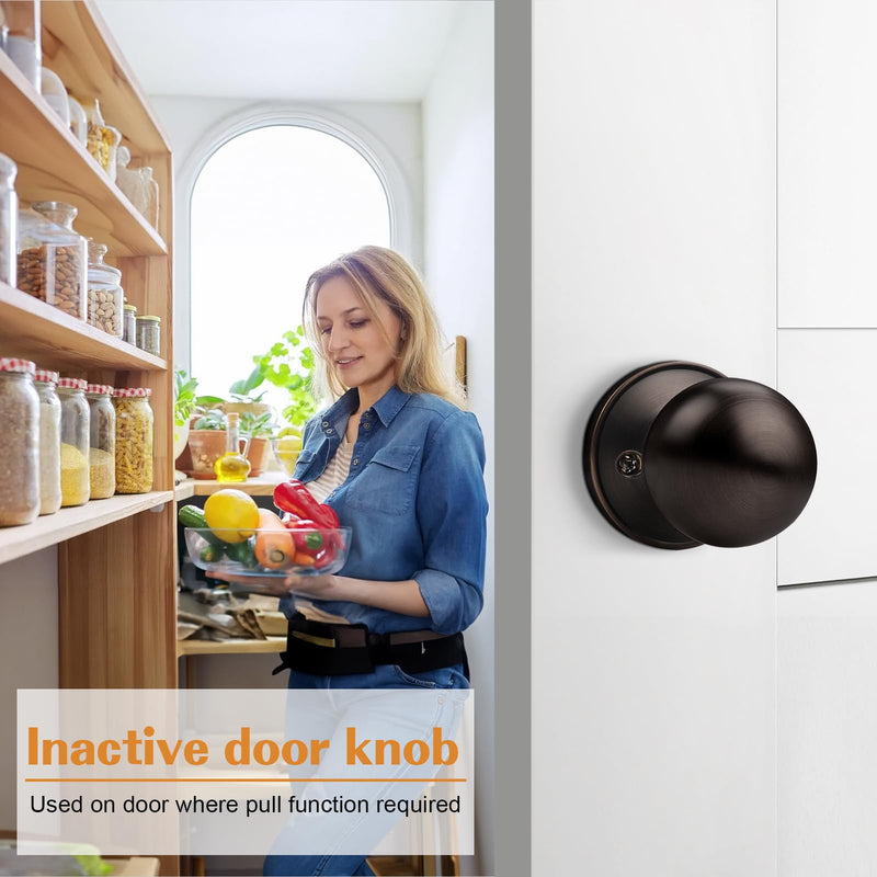 Probrico One Sided Dummy Levers 4 Pack Oil Rubbed Bronze Door Knobs Non-Turning Function for French Doors, Classic Round Ball Knob