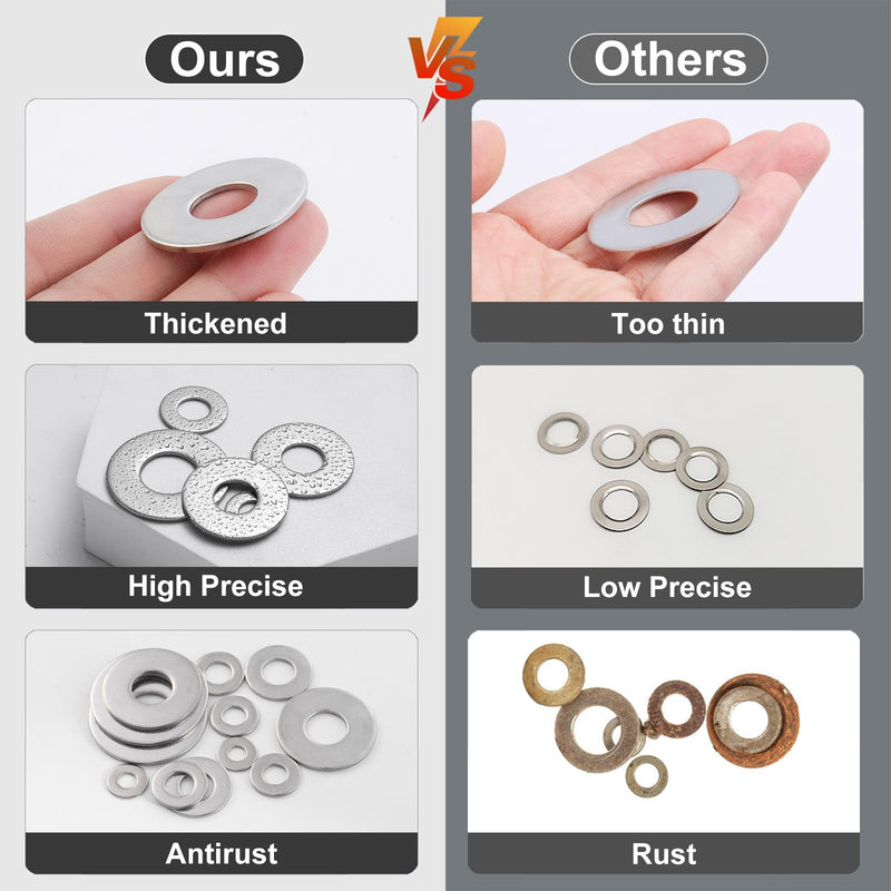 [Australia - AusPower] - 275PCS Washers Assortment Kit, Thickened 304 Stainless Steel Flat Washers for Screws, Asorted Metal Washers for Bolts, SAE Hardware Washers Set #8, 10, 1/4, 5/16, 3/8, 1/2 SAE Flat Washers Kit (275PCS) 