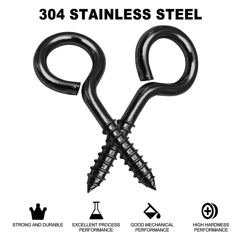 [Australia - AusPower] - 5 Inch Eye Hooks Screw in Heavy Duty, 500LBS Capacity, Large Stainless Steel Eye Hooks for Hanging, Rust-Proof Black Eye Bolts for Indoor & Outdoor Heavy-Duty Applications A-Black-2pcs 