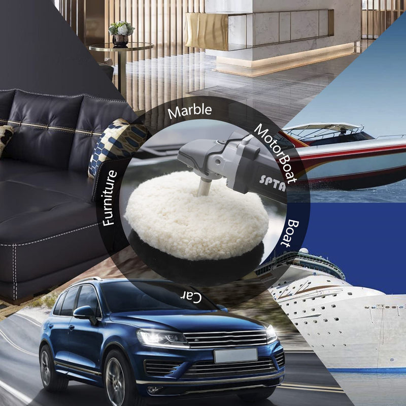 [Australia - AusPower] - SPTA 8" (200mm) Wool Buffing Pad, Double Side 100% Natural Wool Pad with 5/8-11 Thread for 2-Sided Compound Cutting and Polishing for Automotive, Marine and Epoxies 8 Inch 