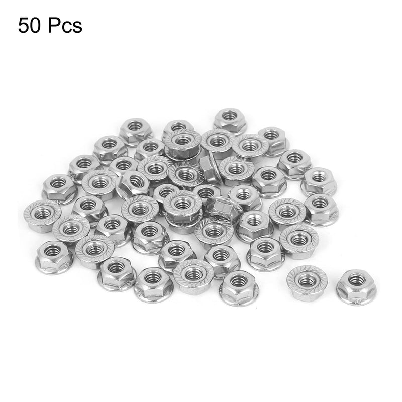 [Australia - AusPower] - uxcell 3/16-24 Serrated Flange Hex Lock Nuts, 50Pcs 304 Stainless Steel Non-Slip Hexagon Flange Nut, Full Thread, Bright Finish, Silver 1 
