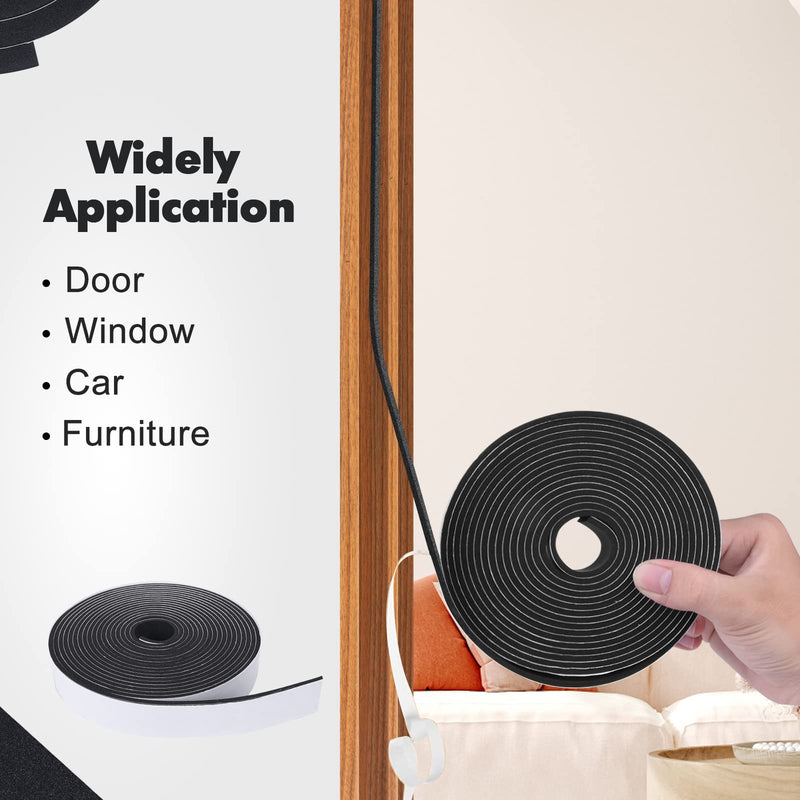 Weather Stripping Door Seal, 1/2 Inch W X 1/16 Inch T Adhesive Foam Tape, Window Door Draught Excluder Air Conditioner Gasket Foam Tape, Total Length 33 Feet (1 Roll) 1/2in* 1/16in * 33FT Black Foam Tape White Backing Film