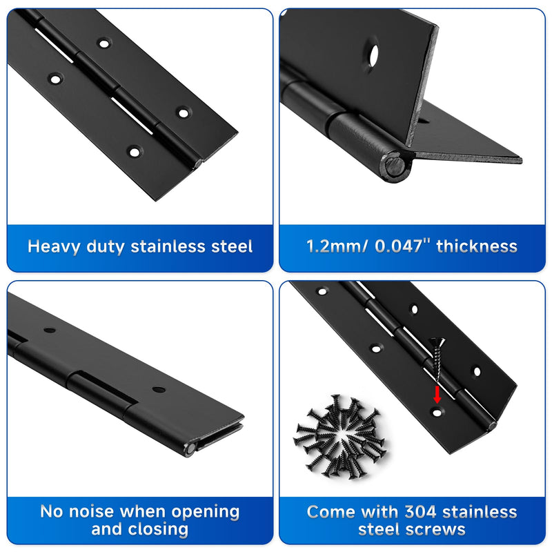 [Australia - AusPower] - 2Pack Heavy Duty Piano Hinge 48 Inch Stainless Steel Piano Hinge Black Continuous Hinge with Hole for Cabinets Boat Marine Door Box French Window Woodworking, 0.047" Leaf Thickness, 1.5'' Open Width 