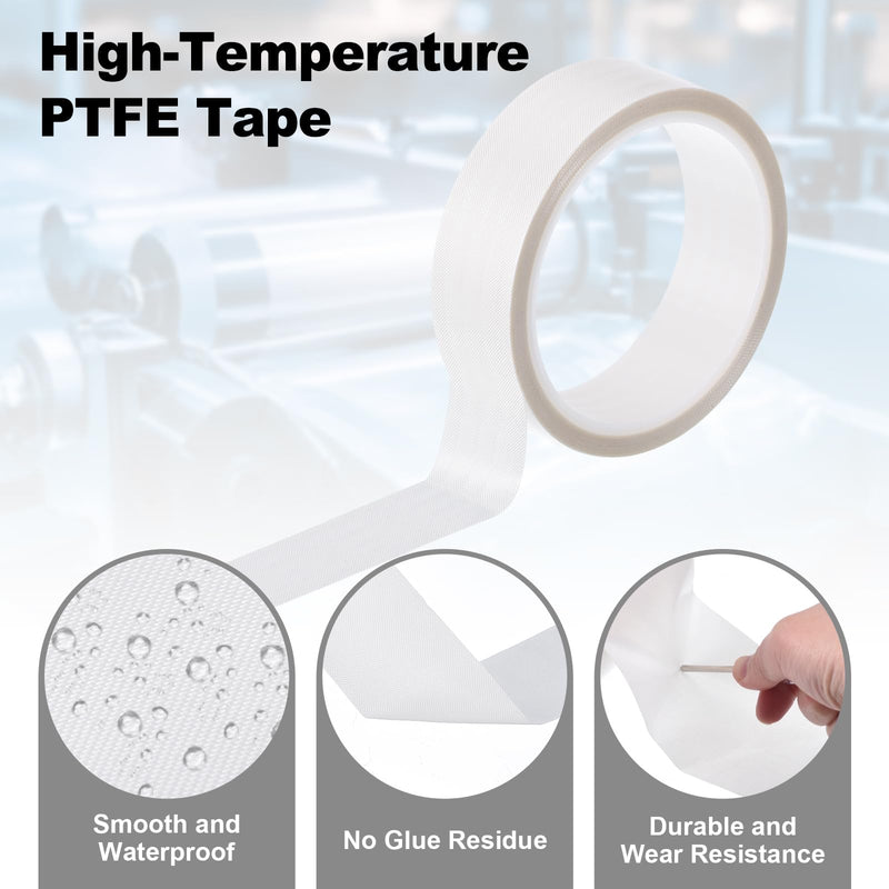 PATIKIL Heat Resistant Tape, 1 Inch x 33 Feet High Temperature Tape PTFE Adhesive High Heat Tape Waterproof for Vacuum Sealer Machine Insulation Protection, White, 0.13mm Thick