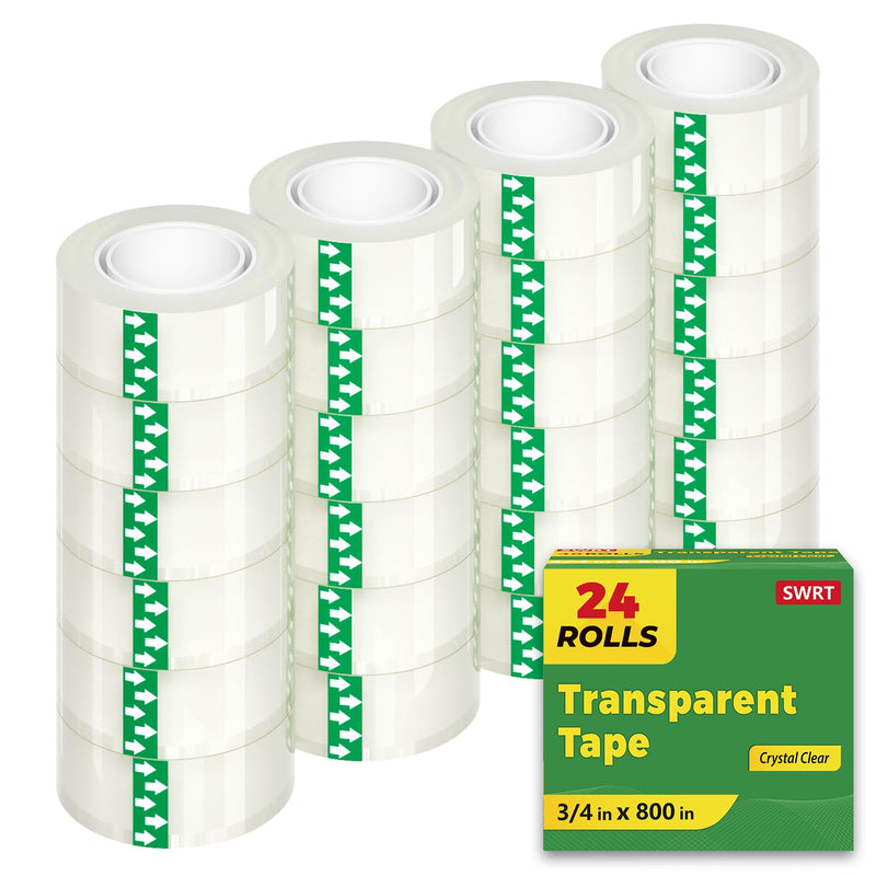 SWRT Tape, 24 Rolls Clear Tape Refills for Dispenser, Transparent Tape, 3/4 in x 800 in Tape Rolls, Strong Adhesive Tape for Gift Wrapping, Home, School & Office Tape