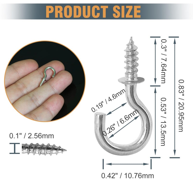 [Australia - AusPower] - 50Pcs 1/2 Inch Cup Hooks, Silver Ceiling Hooks Small Screw-in Hooks Metal Screw Hooks Nickel Plated Hooks 